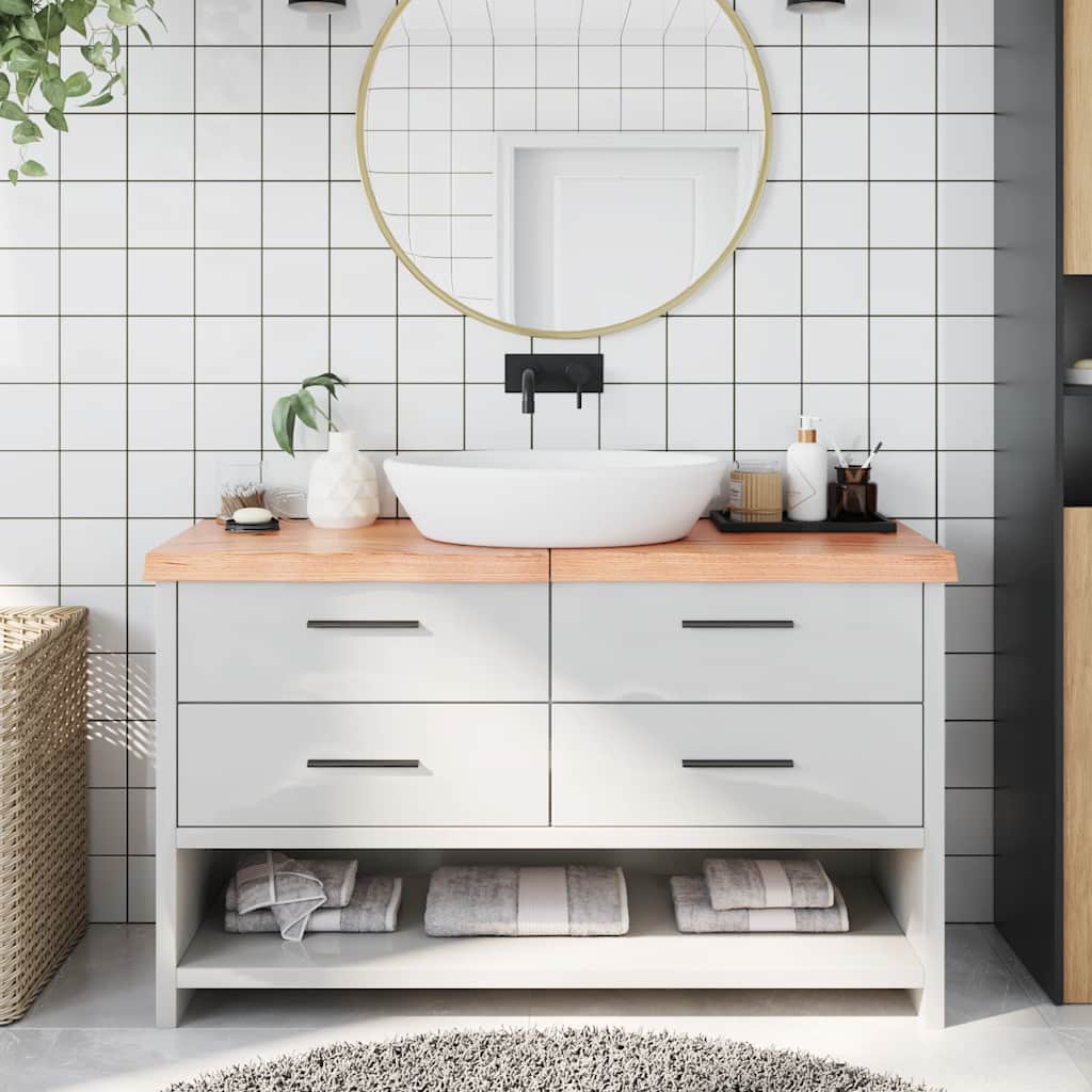 Bancada p/ wc 140x60x(2-6) cm madeira maciça tratada castanho