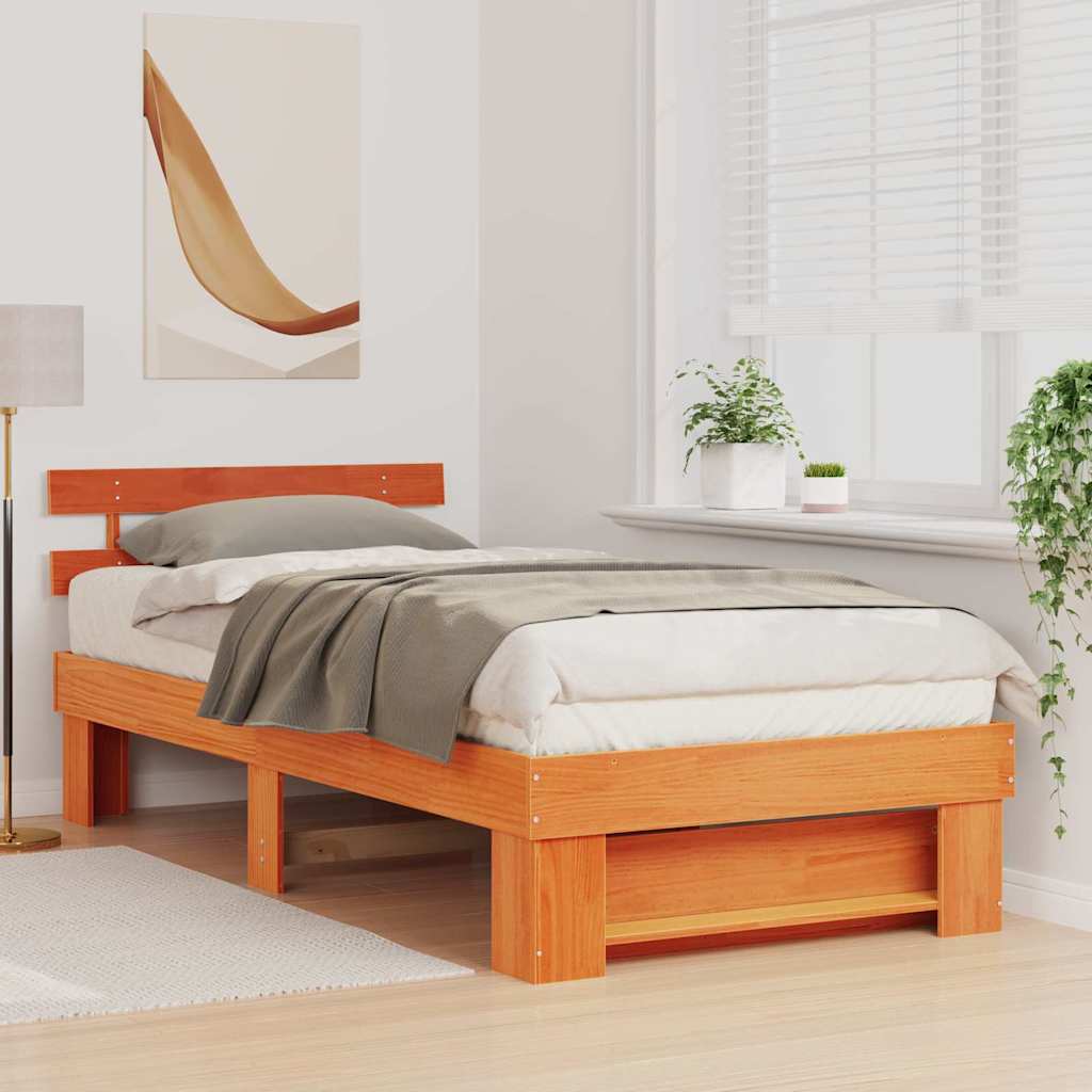 Estrutura da cama com cabeceira marrom cera 80 x 200 cm
