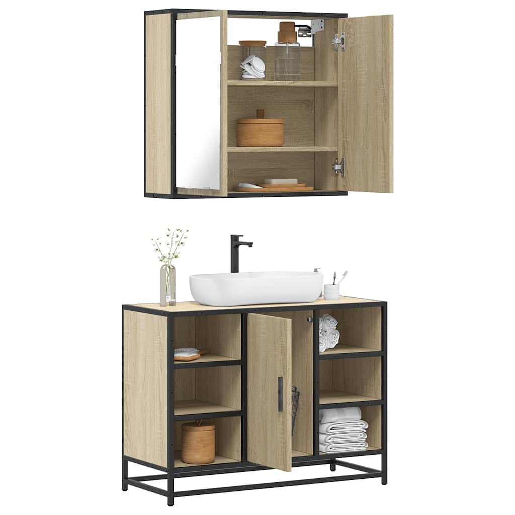 2 Pcs conj. móveis casa banho derivados madeira carvalho sonoma