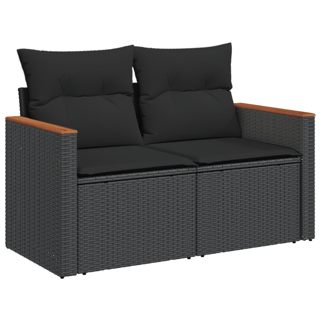 13 Pcs conjunto de sofás de jardim com almofadões vime PE preto