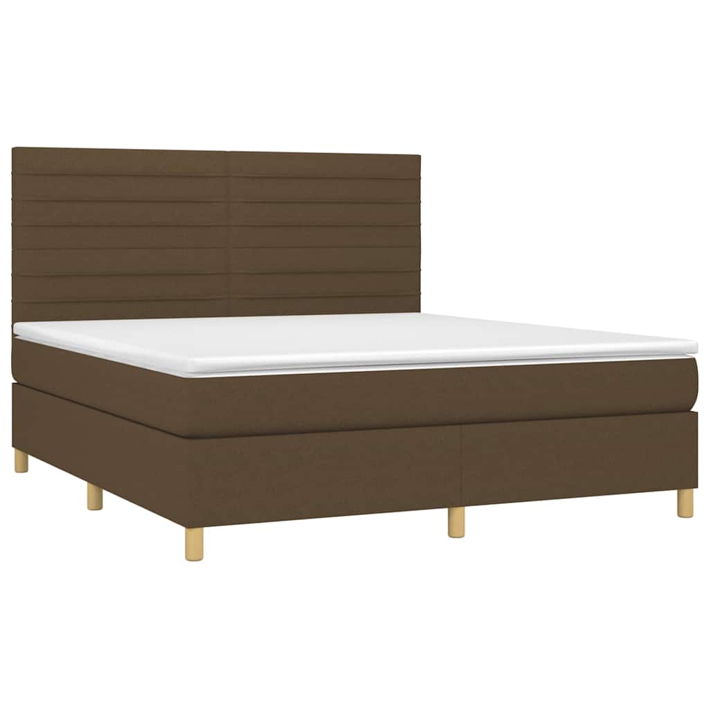 Cama box spring c/ colchão/LED 180x200cm tecido castanho-escuro
