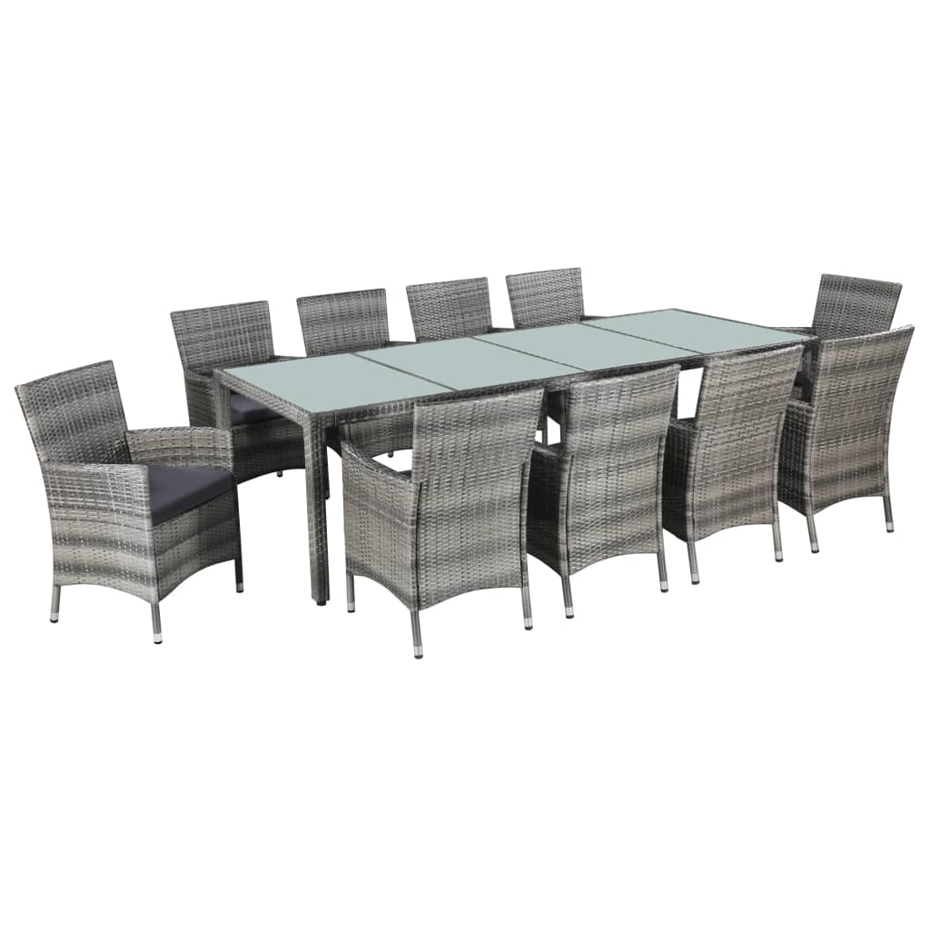 11 Pcs conjunto jantar exterior c/ almofadões vime PE cinzento