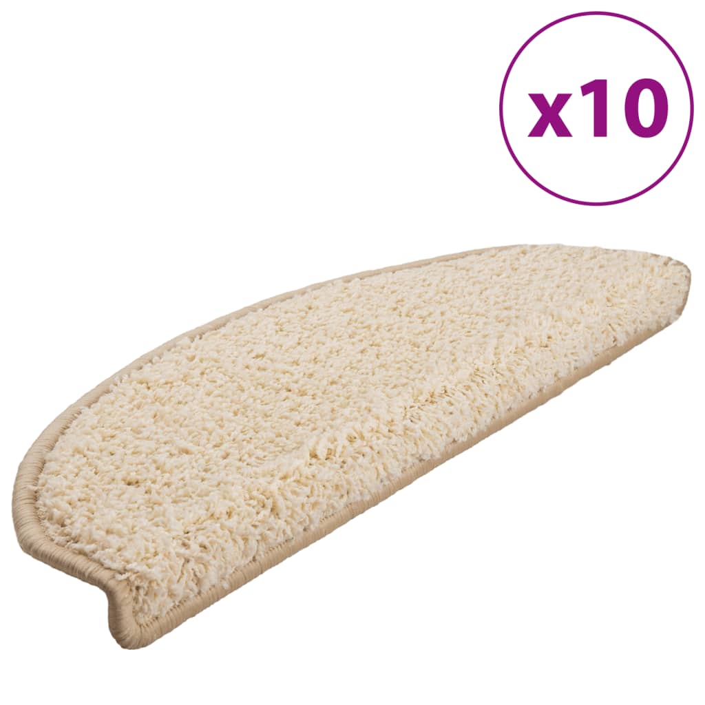 Tapetes de escada 10 peças 65x21x4 cm creme semicircular grande