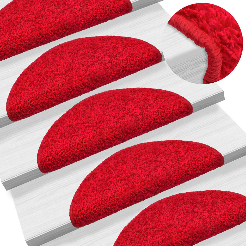 Tapetes de escada 10 peças 56x17x3 cm vermelho semicircular
