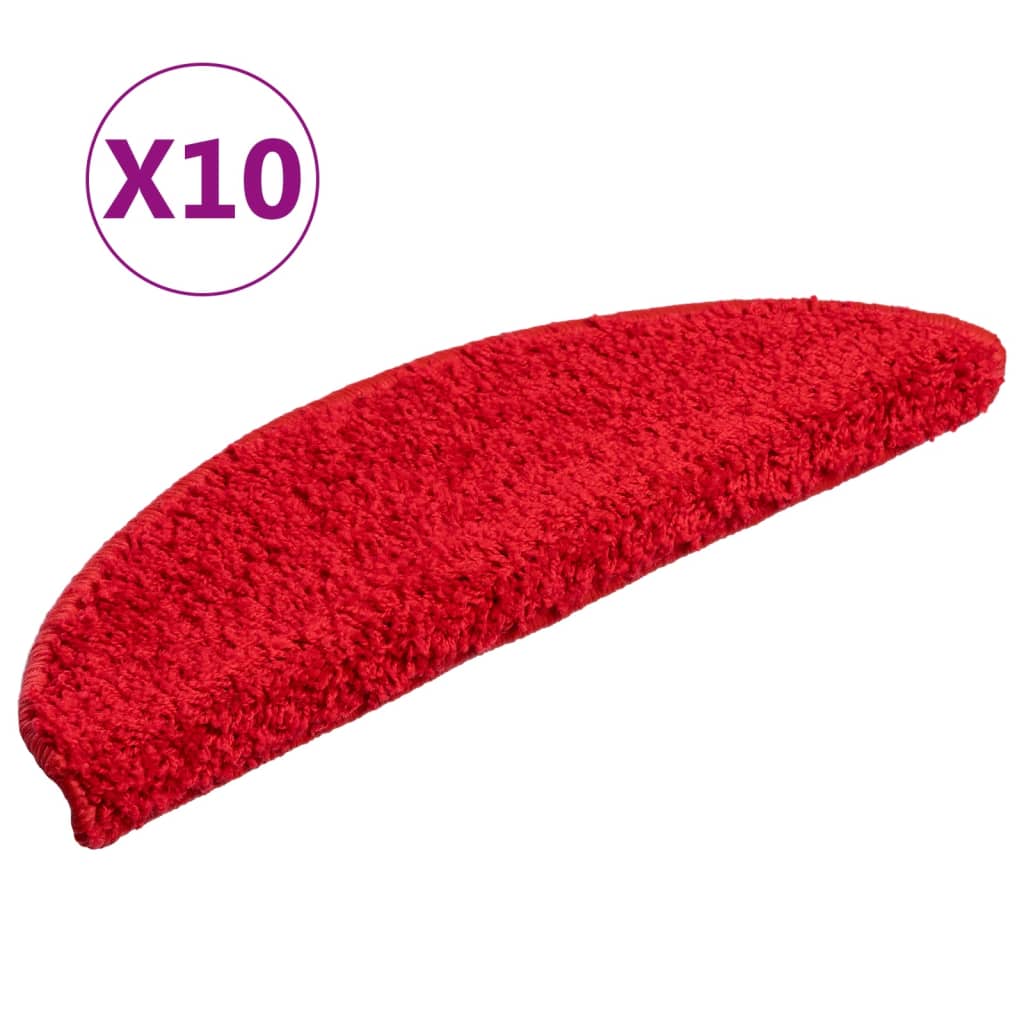 Tapetes de escada 10 peças 56x17x3 cm vermelho semicircular