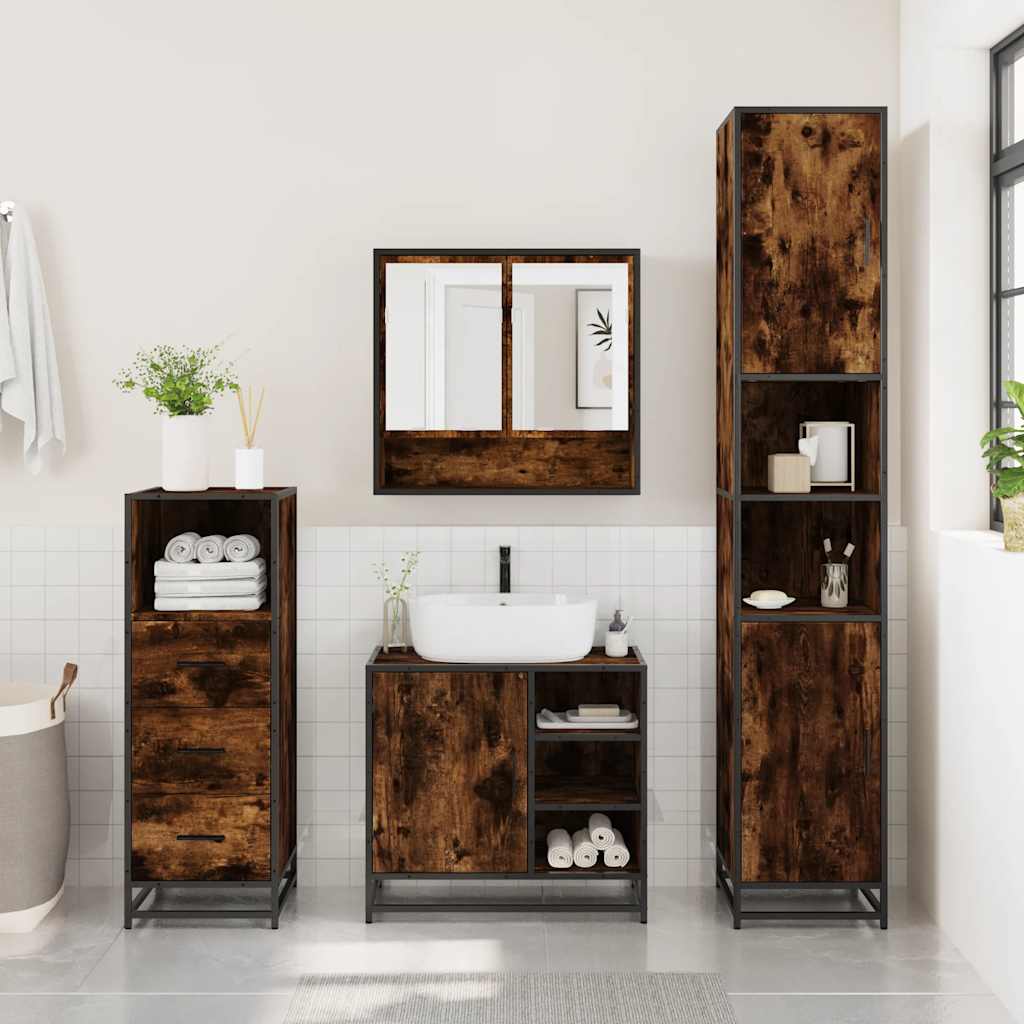 3 Pcs conjunto de móveis wc madeira processada carvalho fumado