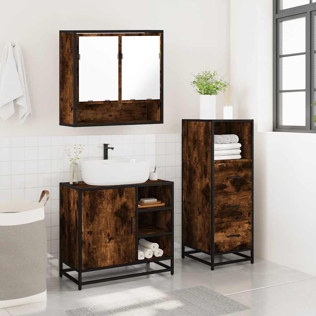 3 Pcs conjunto de móveis wc madeira processada carvalho fumado