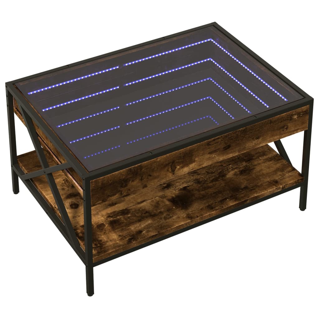 Mesa de centro luzes LED infinity 70x50x38 cm carvalho fumado