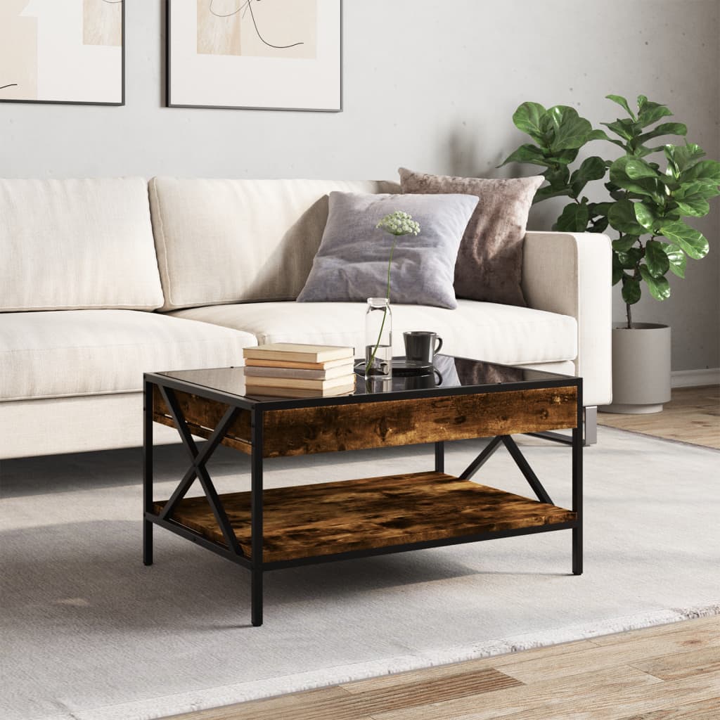 Mesa de centro luzes LED infinity 70x50x38 cm carvalho fumado