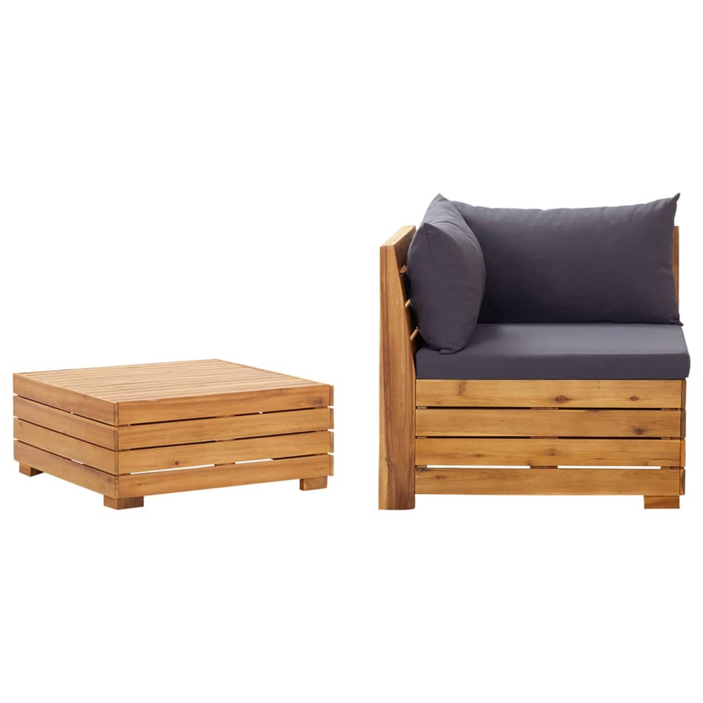 2 Pcs conjunto lounge de jardim c/ almofadões acácia maciça