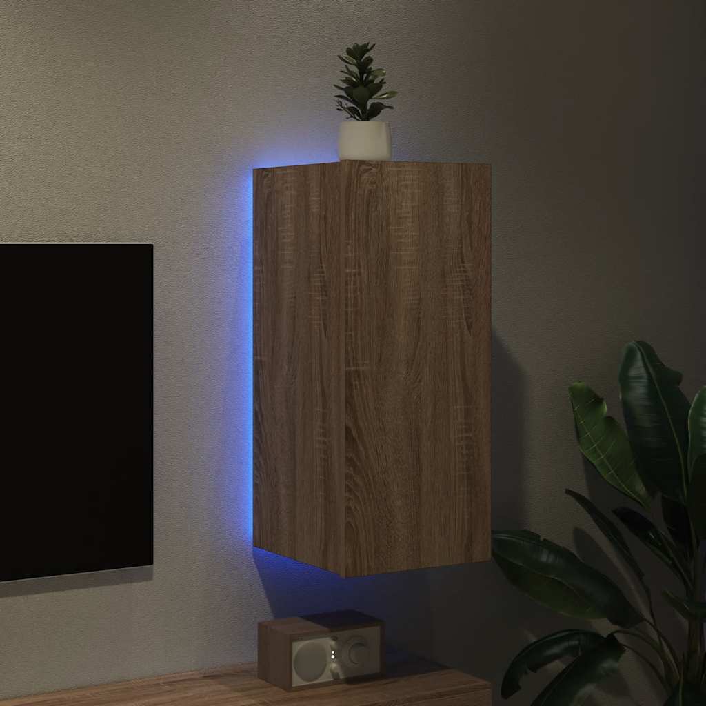 Móvel de parede p/ TV c/ luzes LED 30,5x35x70cm carvalho sonoma