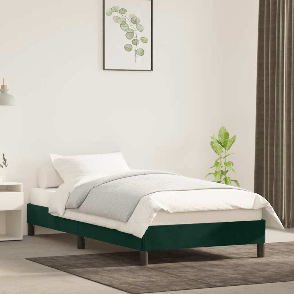 Estrutura de cama sem colchão 100x200 cm veludo verde-escuro