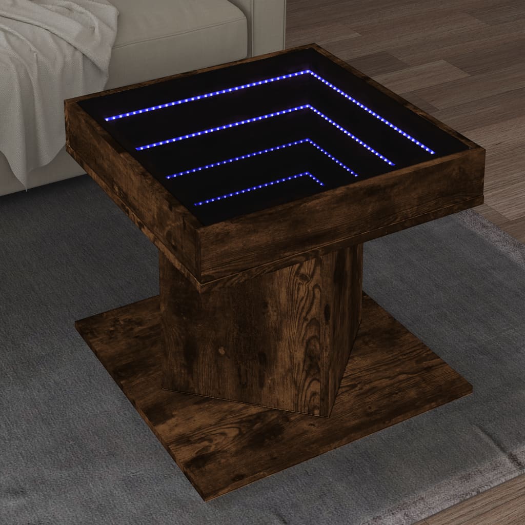 Mesa de centro c/ leds 50x50x45 madeira processada