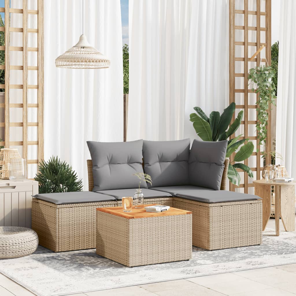 5 Pcs conjunto de sofás p/ jardim com almofadões vime PE bege