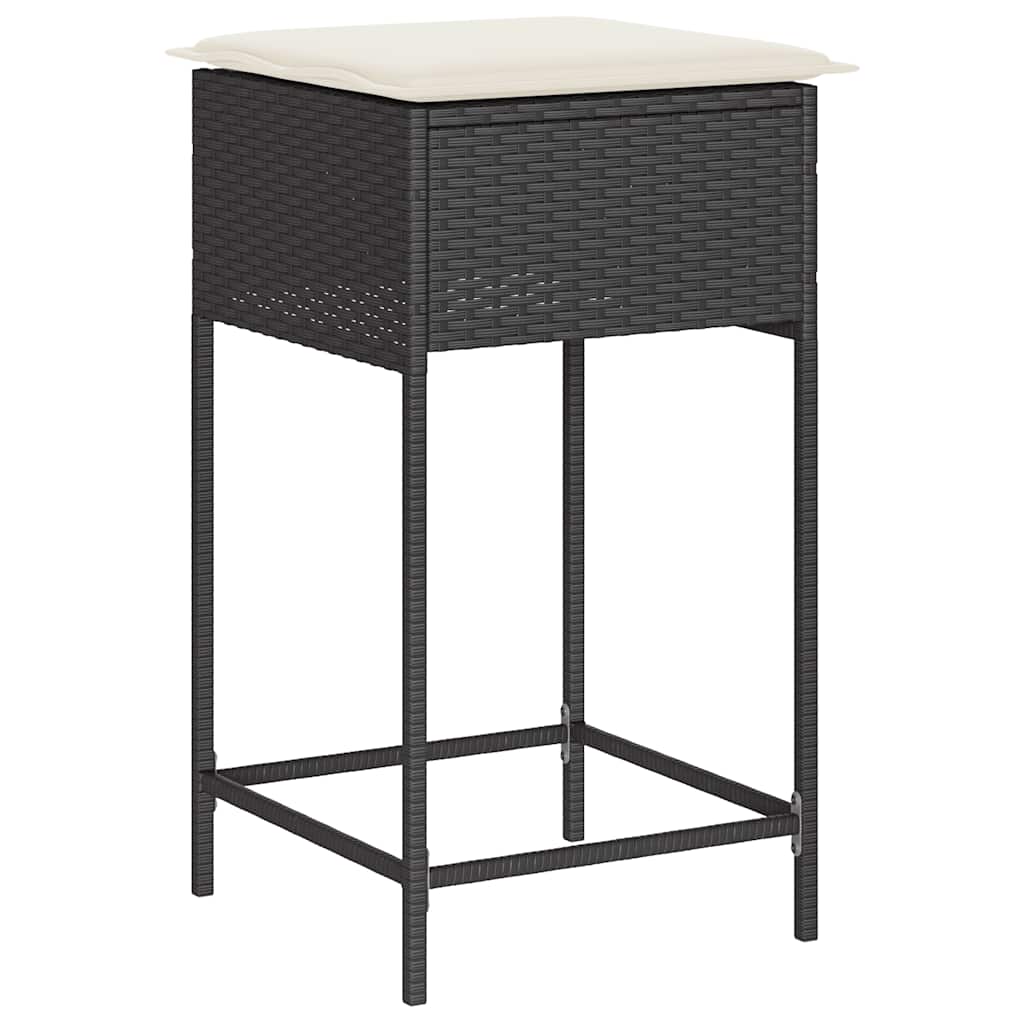 Bancos de bar com almofadões para jardim 2 pcs vime PE preto