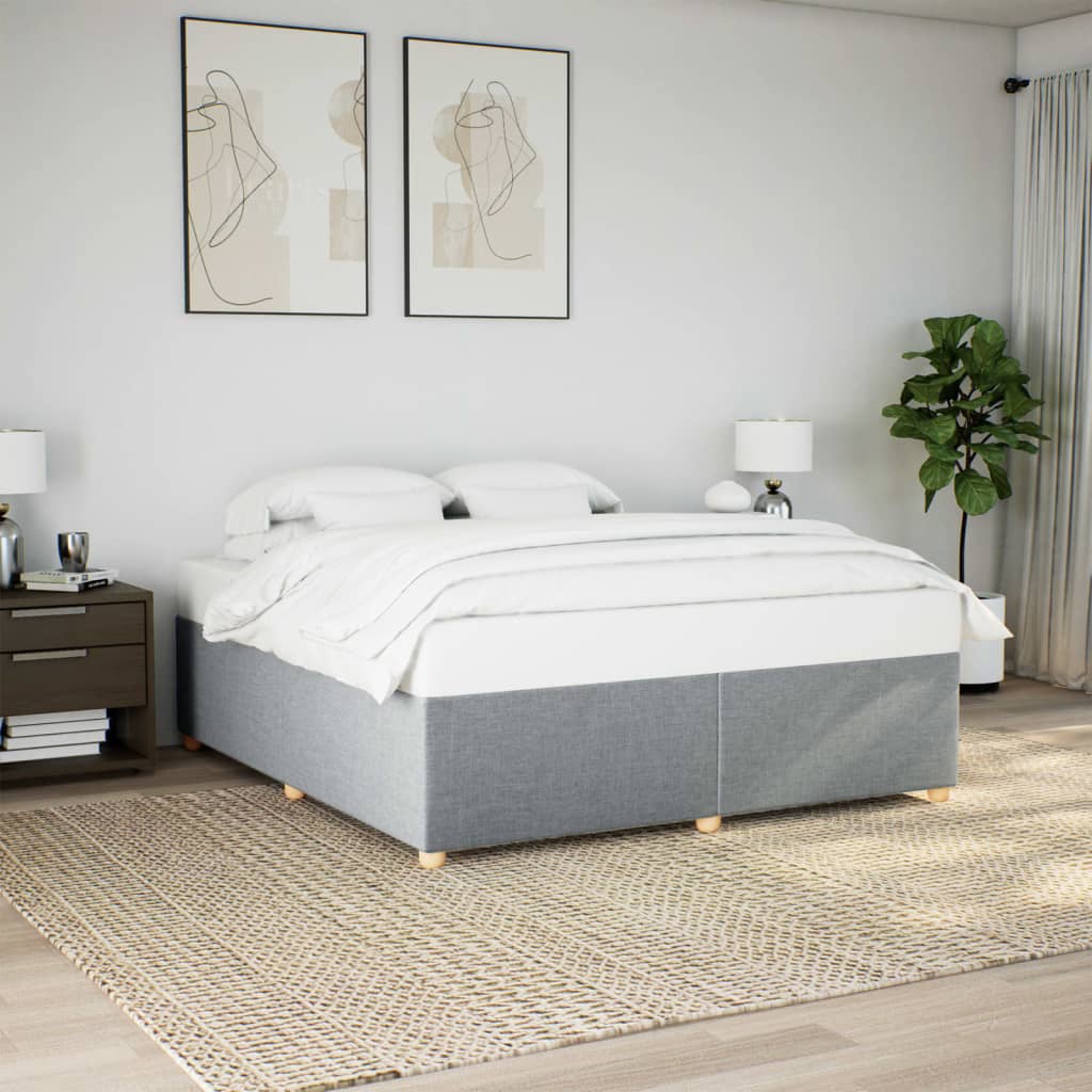 Estrutura de cama sem colchão 200x200 cm tecido cinzento-claro