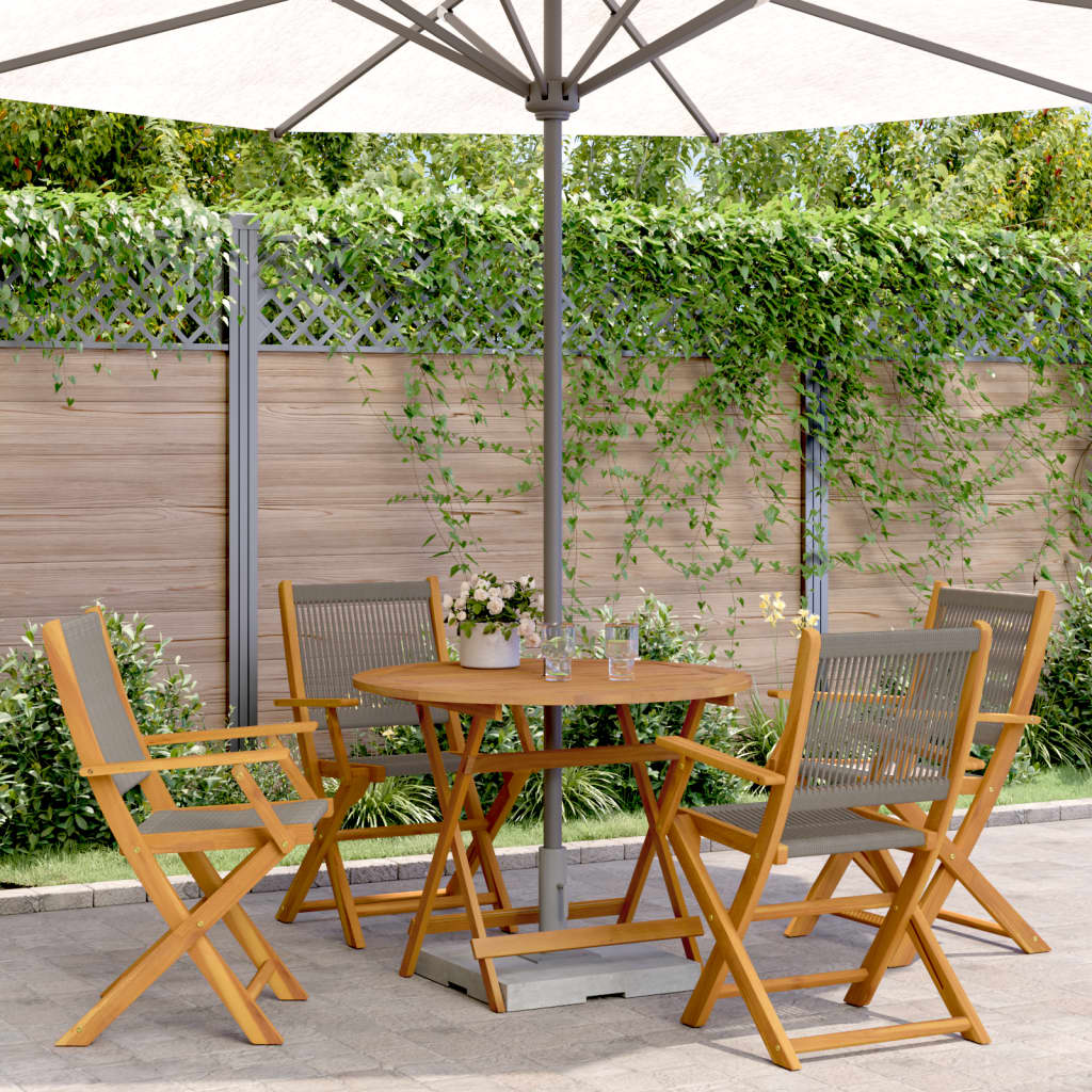 5 Pcs conj. jantar p/ jardim polipropileno/madeira maciça cinza