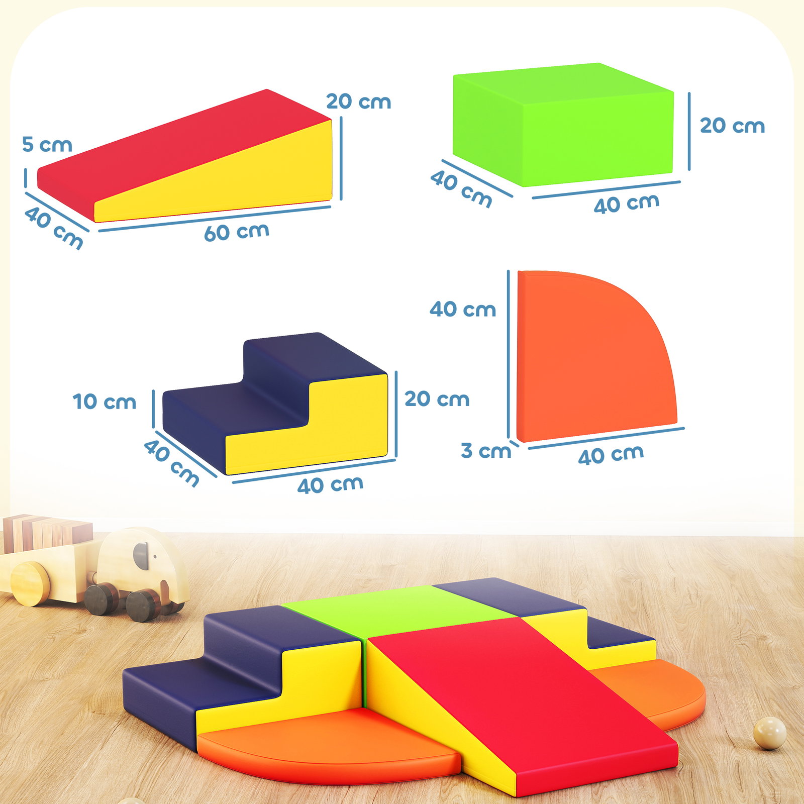 Conjunto de 6 blocos de espuma para crianças com base antiderrapante para escalar e gatinhar multicolor