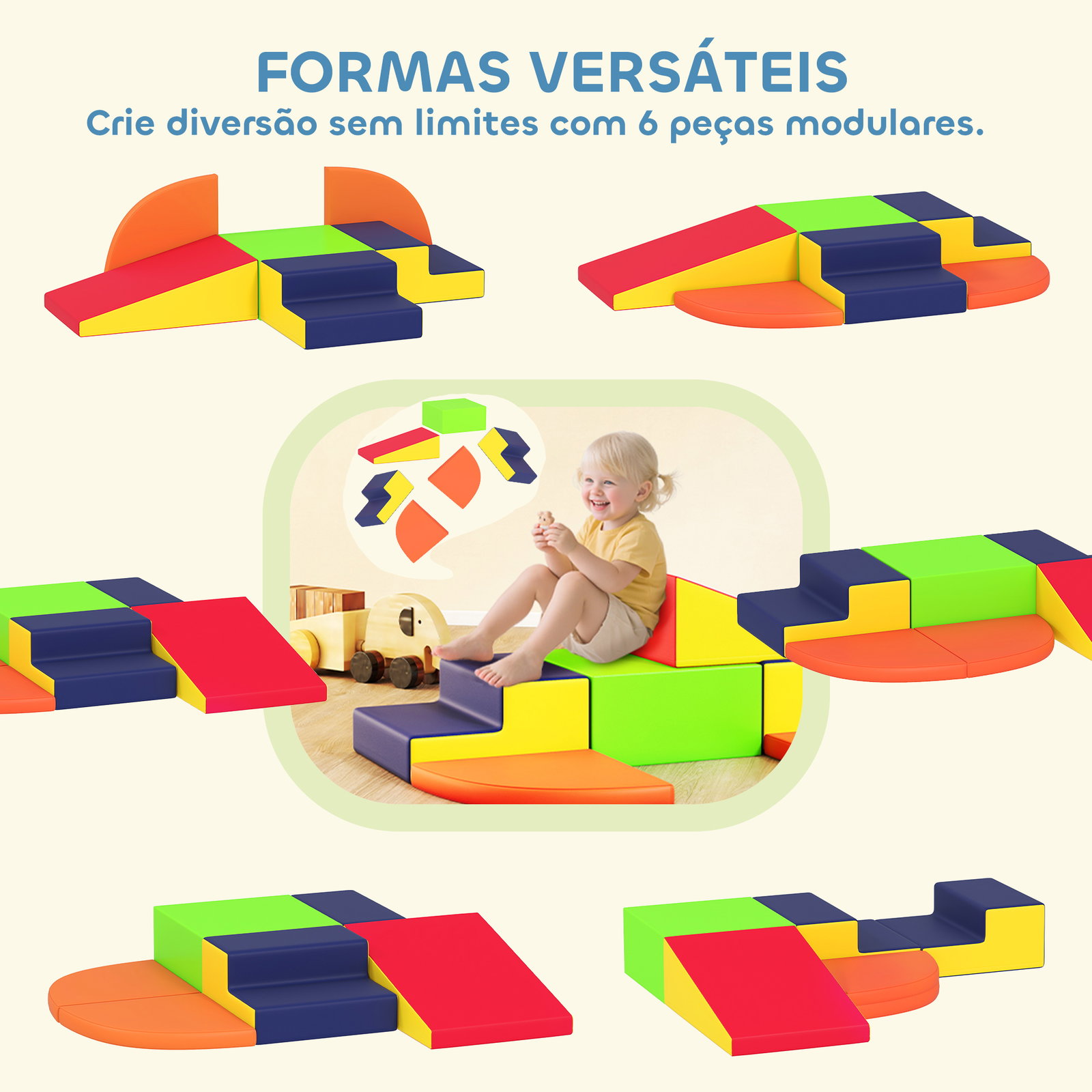 Conjunto de 6 blocos de espuma para crianças com base antiderrapante para escalar e gatinhar multicolor