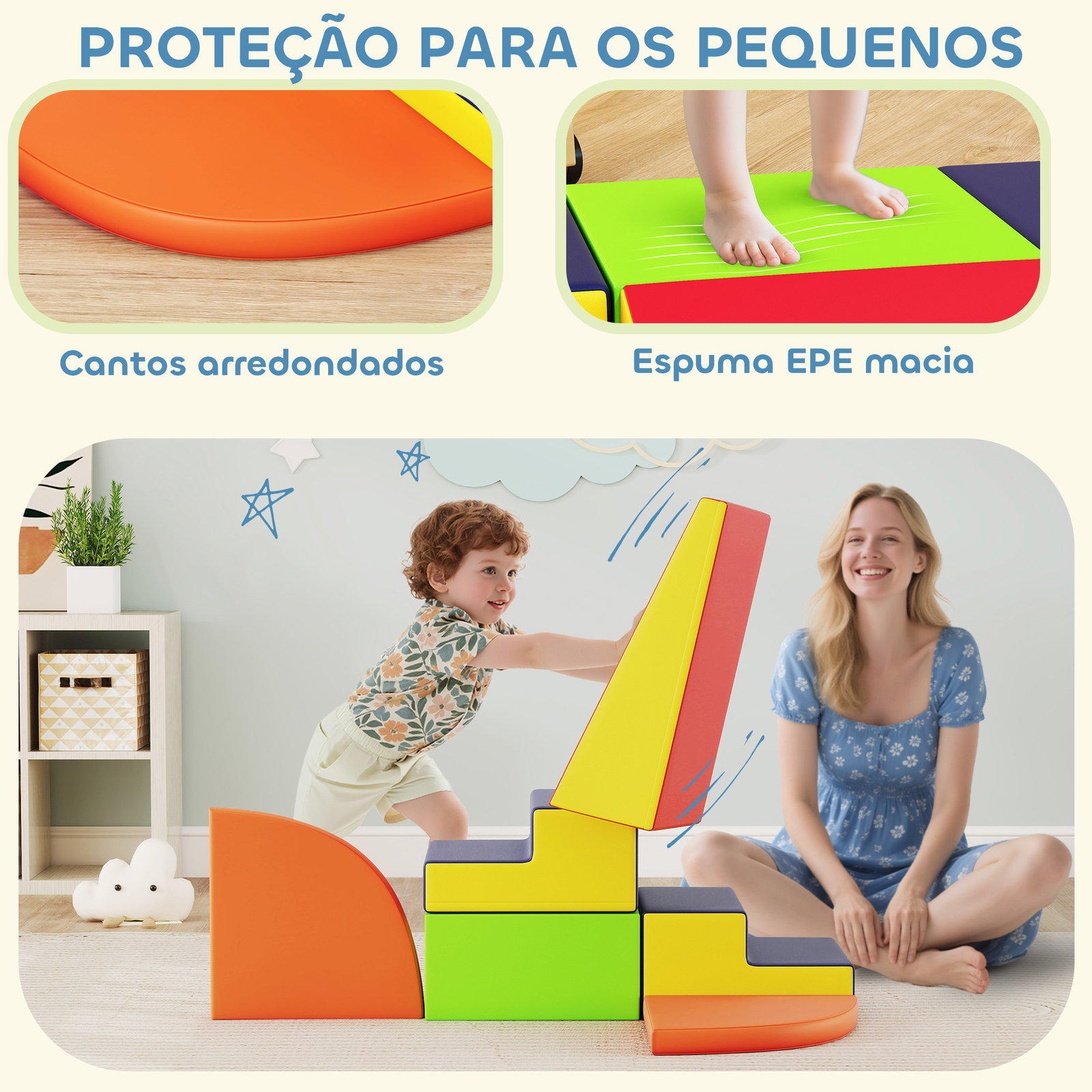 Conjunto de 6 blocos de espuma para crianças com base antiderrapante para escalar e gatinhar multicolor
