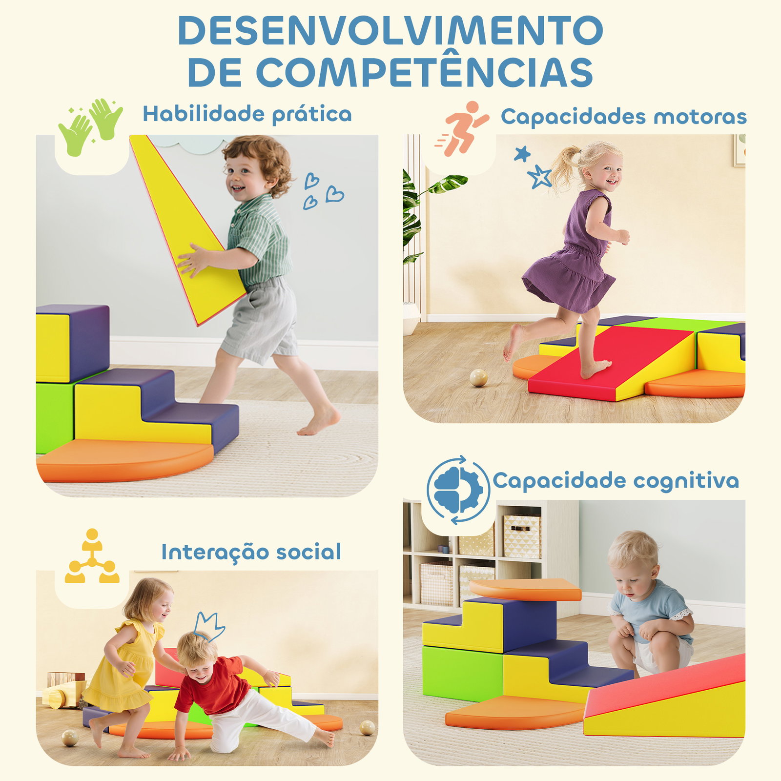 Conjunto de 6 blocos de espuma para crianças com base antiderrapante para escalar e gatinhar multicolor