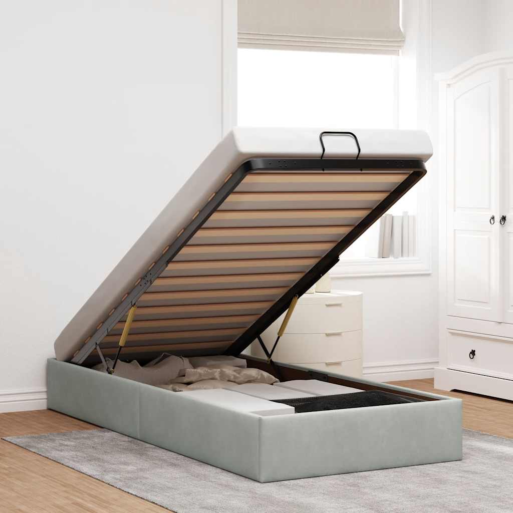 Otomano bed frame no colchão cinzento claro 80x200 cm veludo