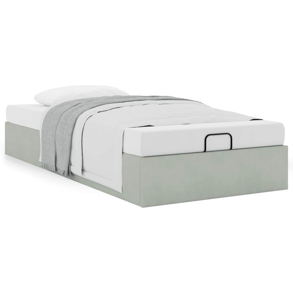 Otomano bed frame no colchão cinzento claro 80x200 cm veludo