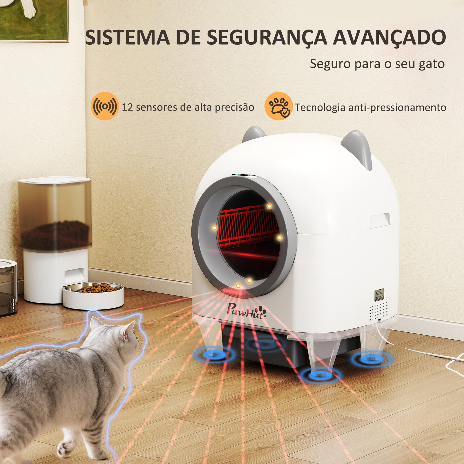 Caixa de areia autolimpante para gatos 80l com eliminação de odores e controlo por app 55,5x51x60 cm branco