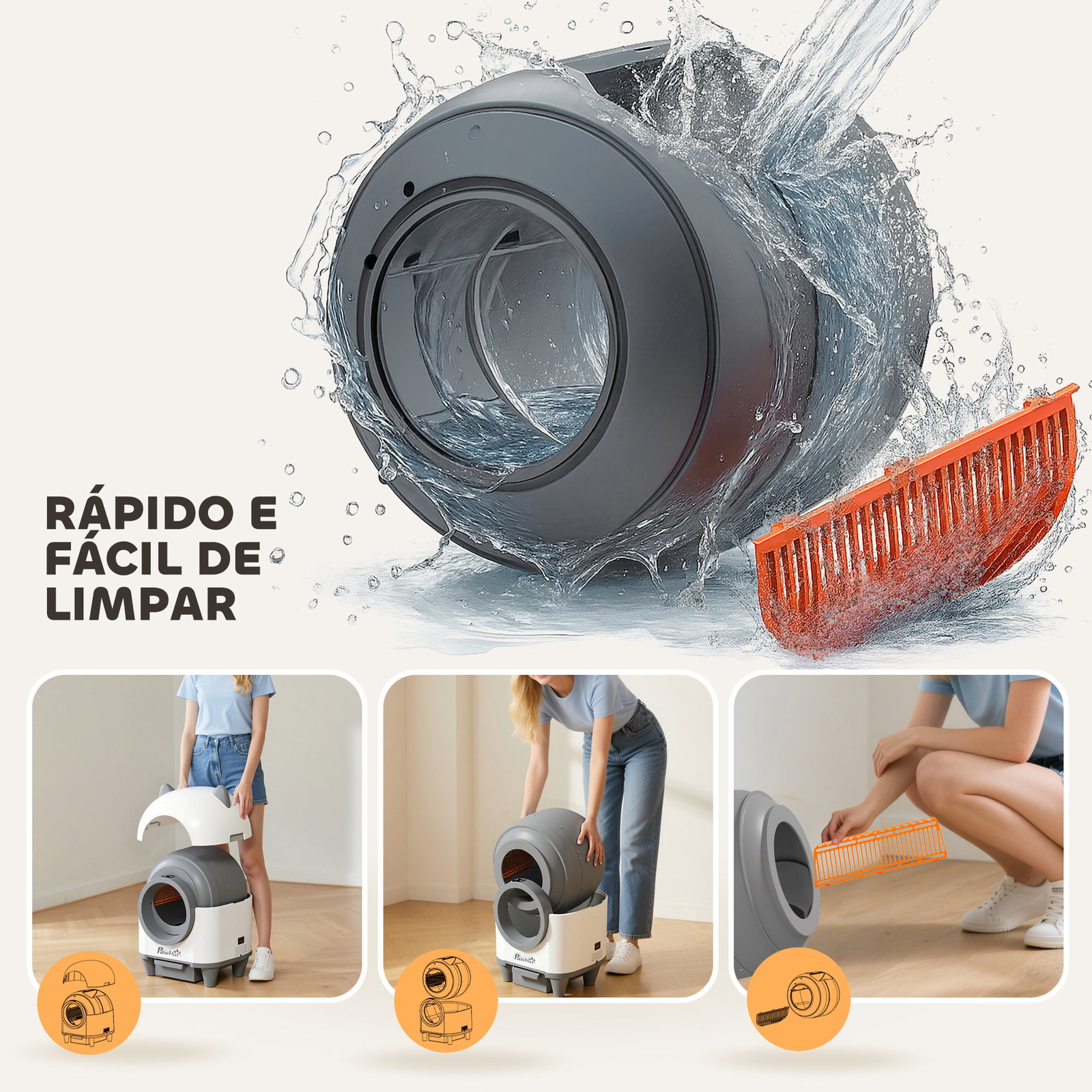 Caixa de areia autolimpante para gatos 80l com eliminação de odores e controlo por app 55,5x51x60 cm branco