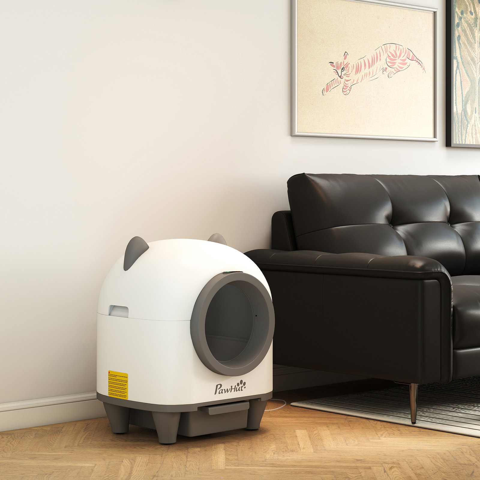 Caixa de areia autolimpante para gatos 80l com eliminação de odores e controlo por app 55,5x51x60 cm branco