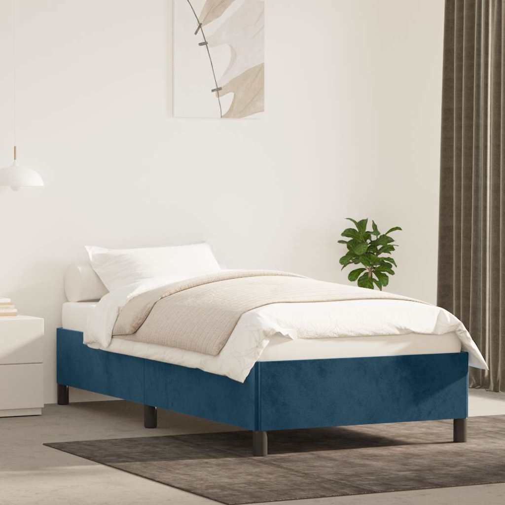 Estrutura de cama sem colchão 90x190 cm veludo azul-escuro