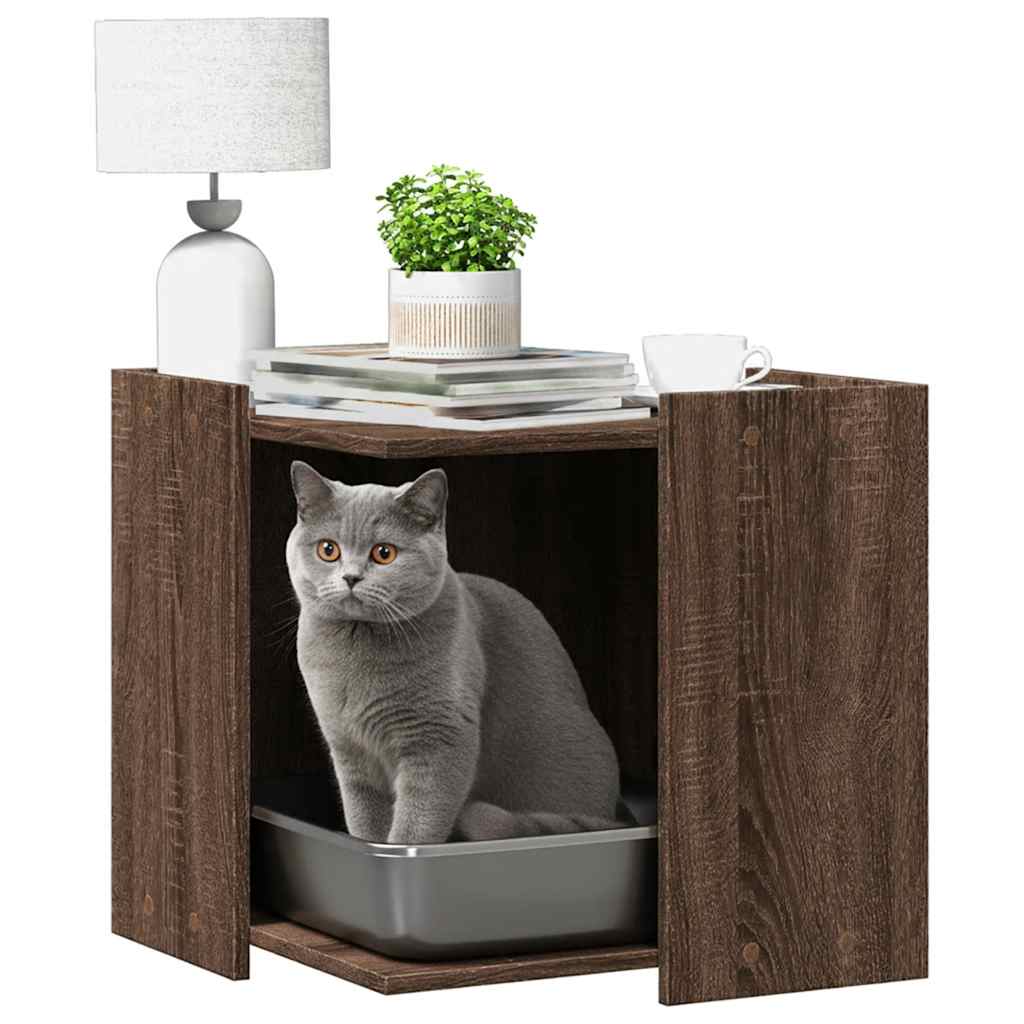 Compartim. caixa areia gatos deriv. madeira carvalho castanho