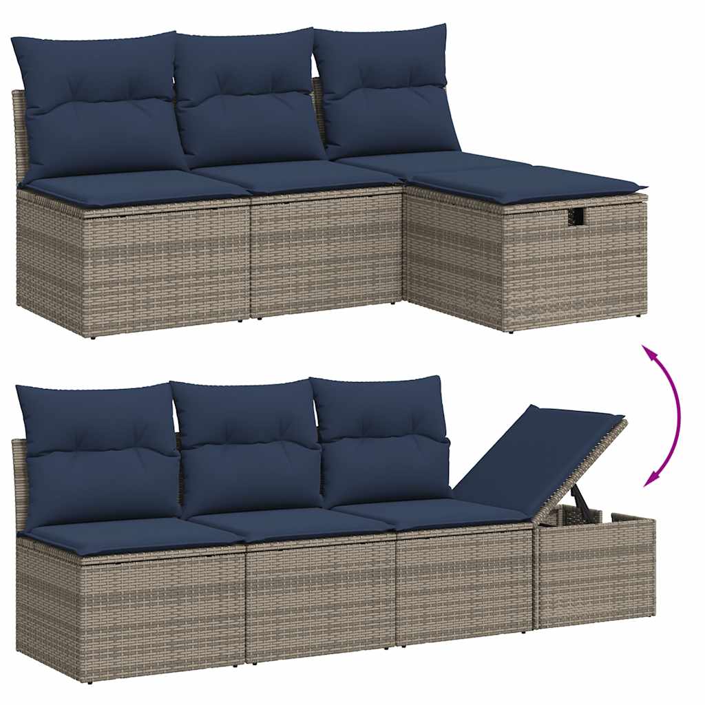 Conjunto de sofá de jardim de 9 peças com almofadas em rattan sintético cinza