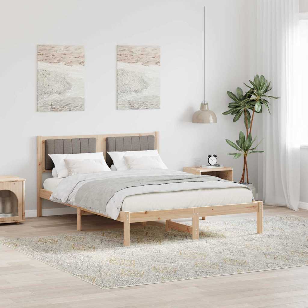 Estrutura de cama com cabeceira estofada cinzento-acastanhado