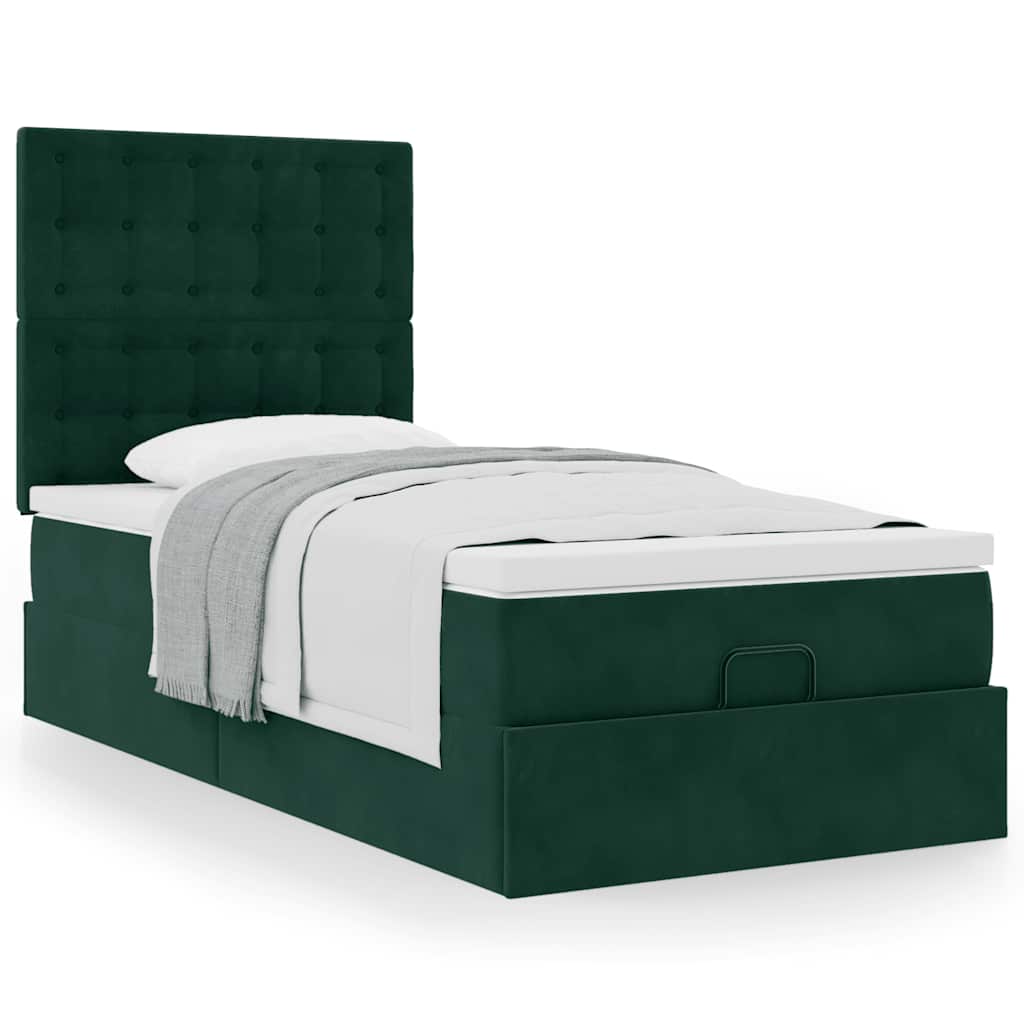 Estrutura de cama otomana com colchões verde escuro veludo
