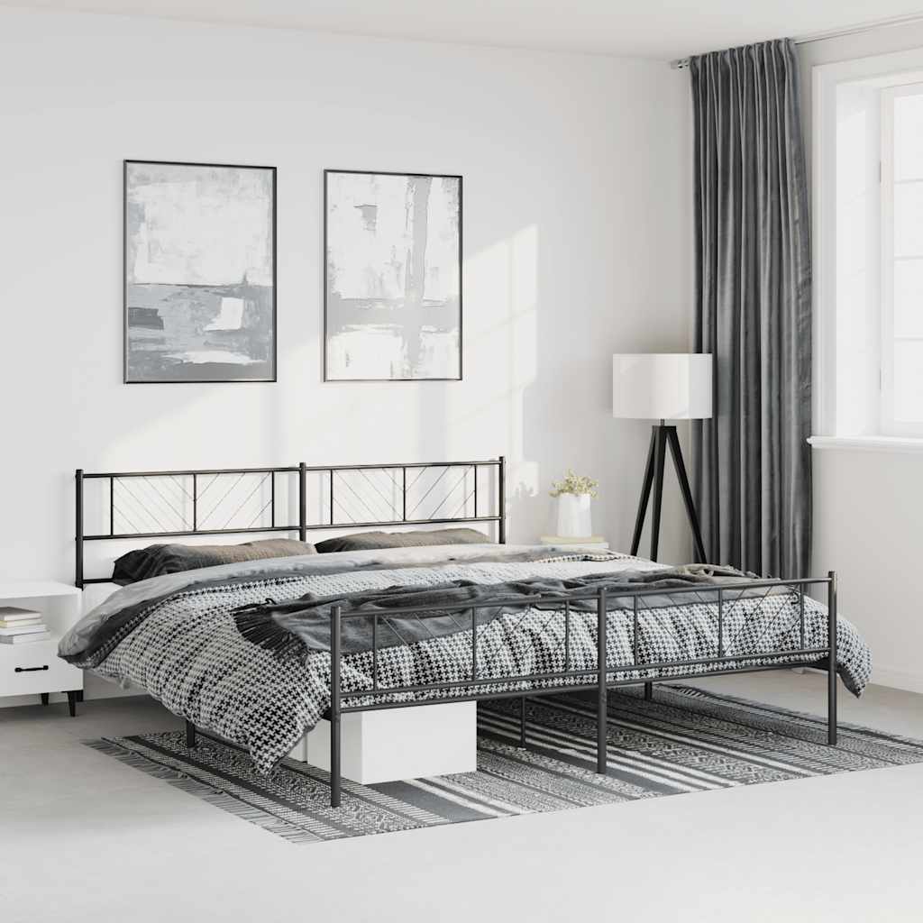 Estrutura de cama com cabeceira e pés 193x203 cm metal preto