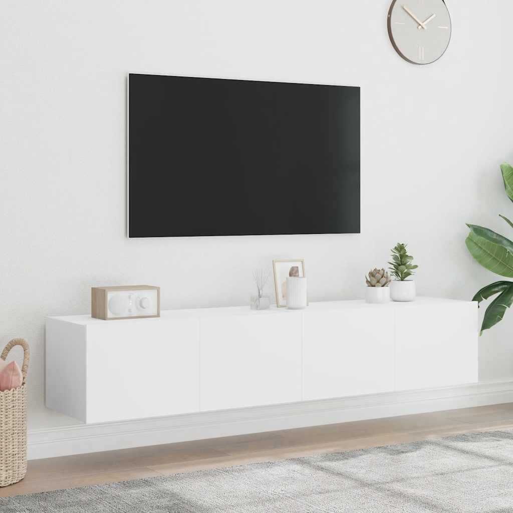 Móveis de parede p/ TV com luzes LED 2 pcs 80x35x31 cm branco