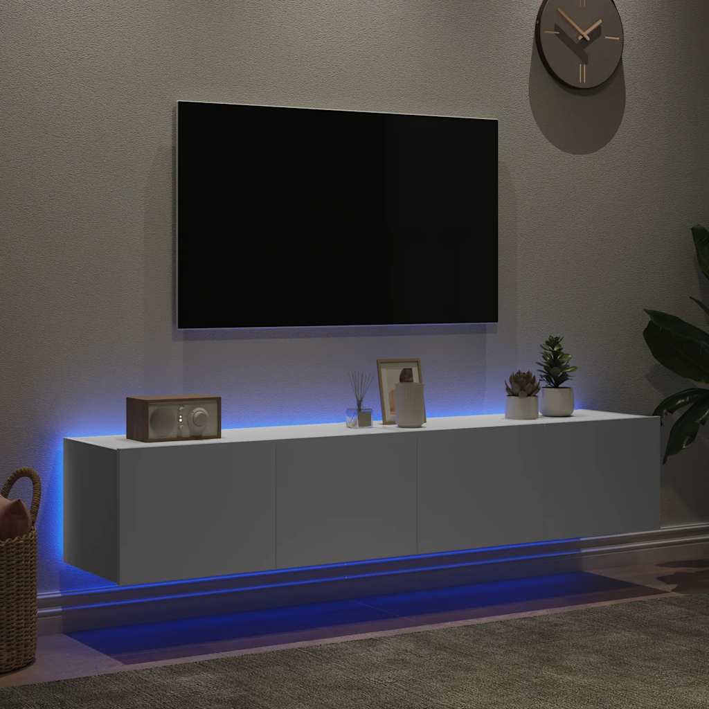 Móveis de parede p/ TV com luzes LED 2 pcs 80x35x31 cm branco