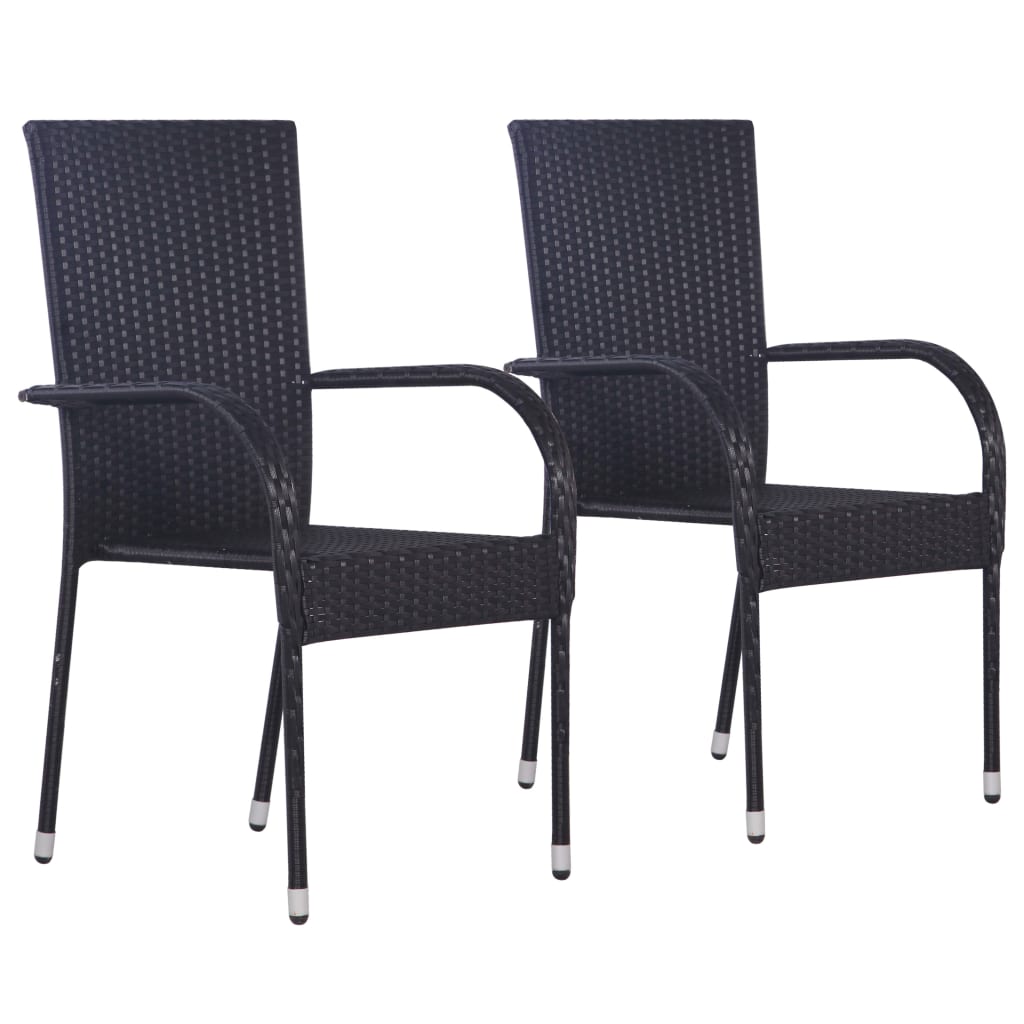 3 Pcs conjunto de jantar para jardim vime PE preto