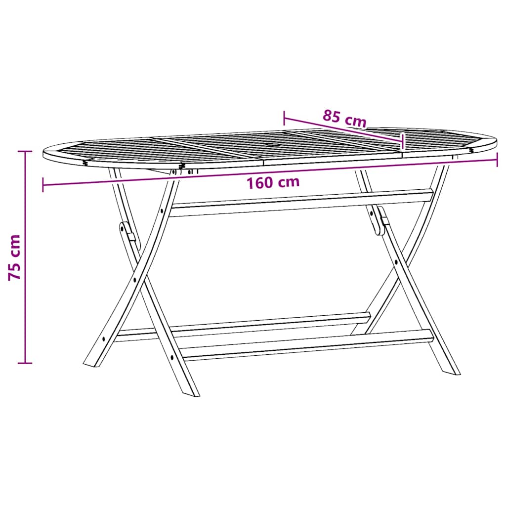 Mesa de jardim dobrável 160x85x75 cm madeira eucalipto maciça
