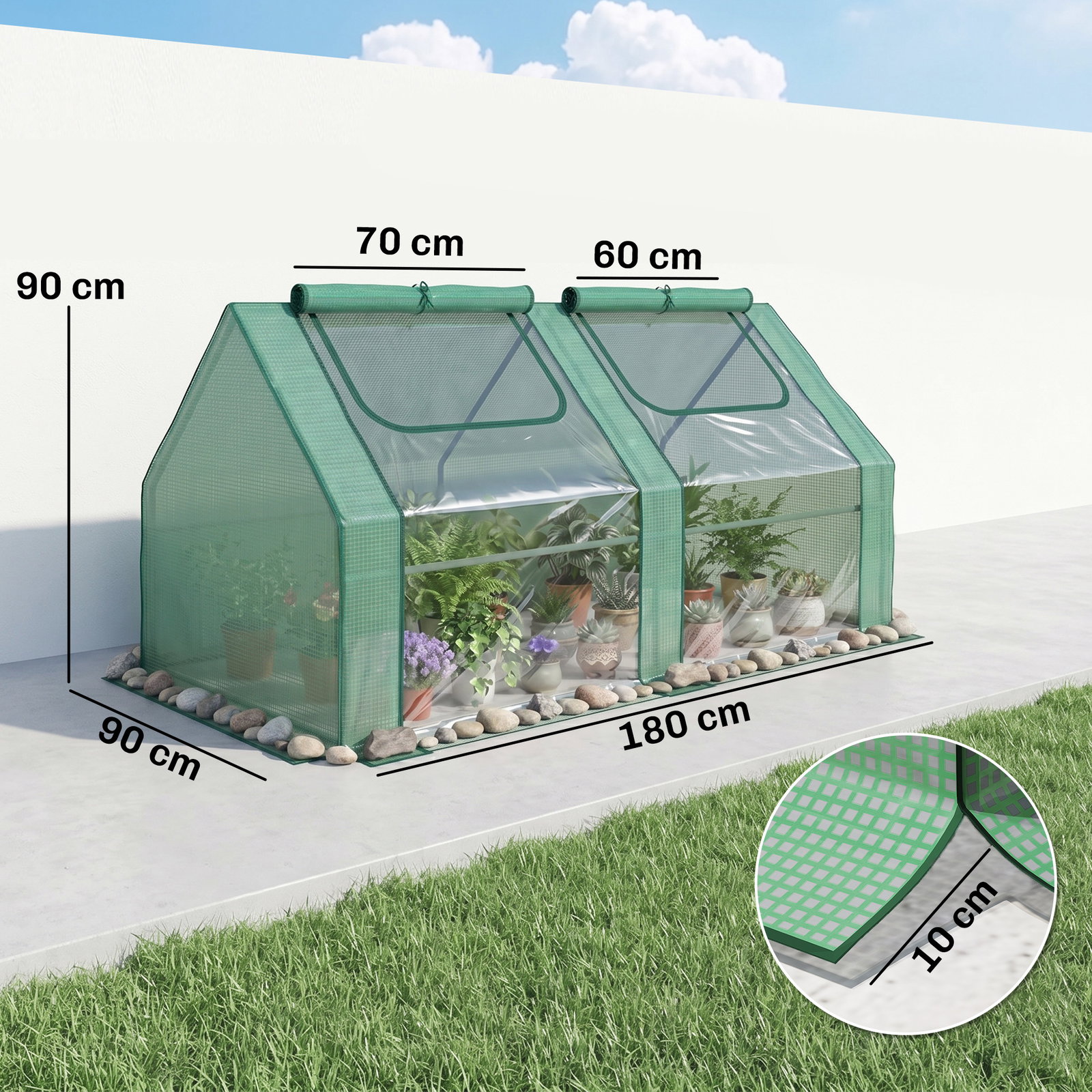 Estufa Pequena Estufa de Exterior com Proteção Dupla Janelas Estufa para Cultivos de Plantas e Flores 180x90x90 cm Verde