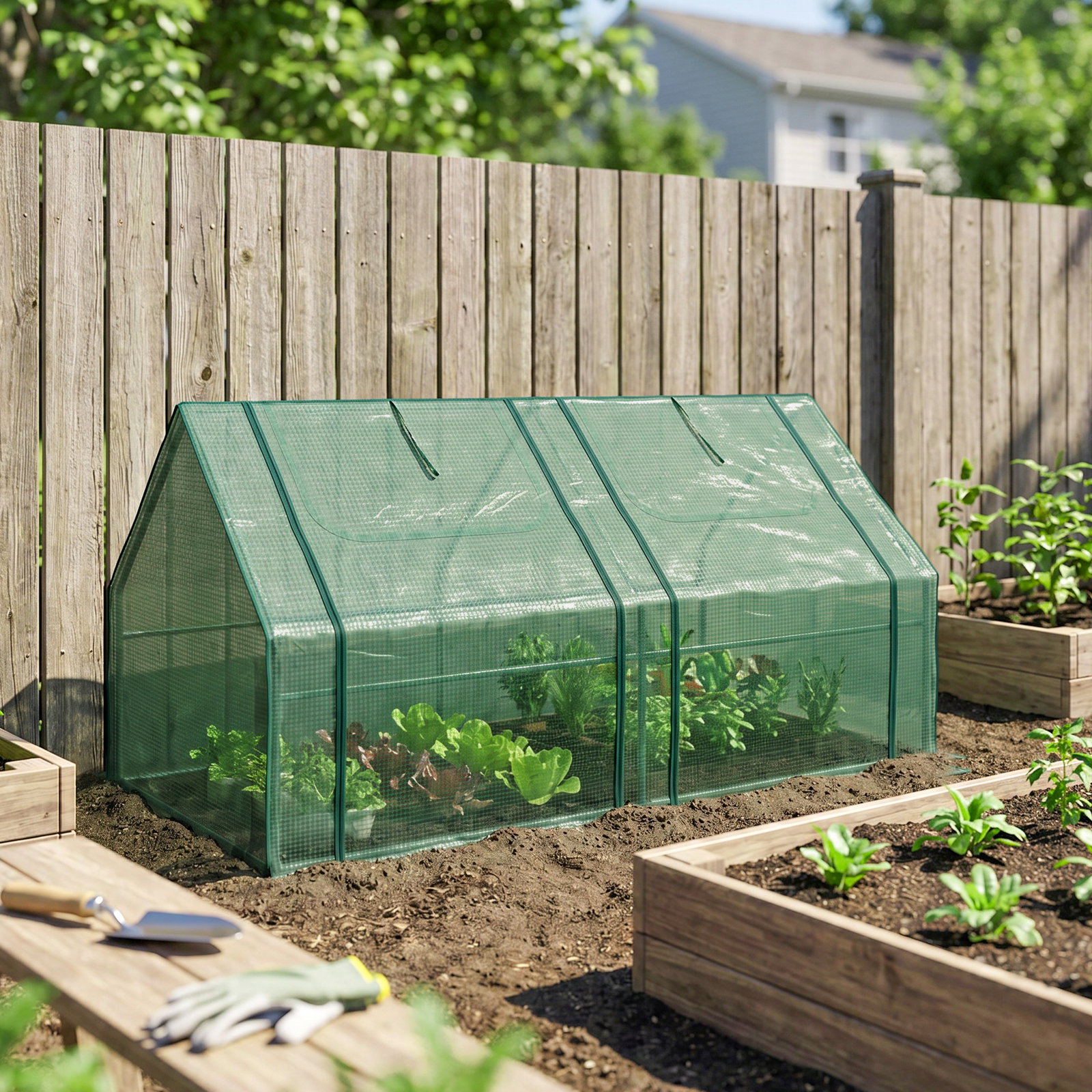 Estufa Pequena Estufa de Exterior com Proteção Dupla Janelas Estufa para Cultivos de Plantas e Flores 180x90x90 cm Verde