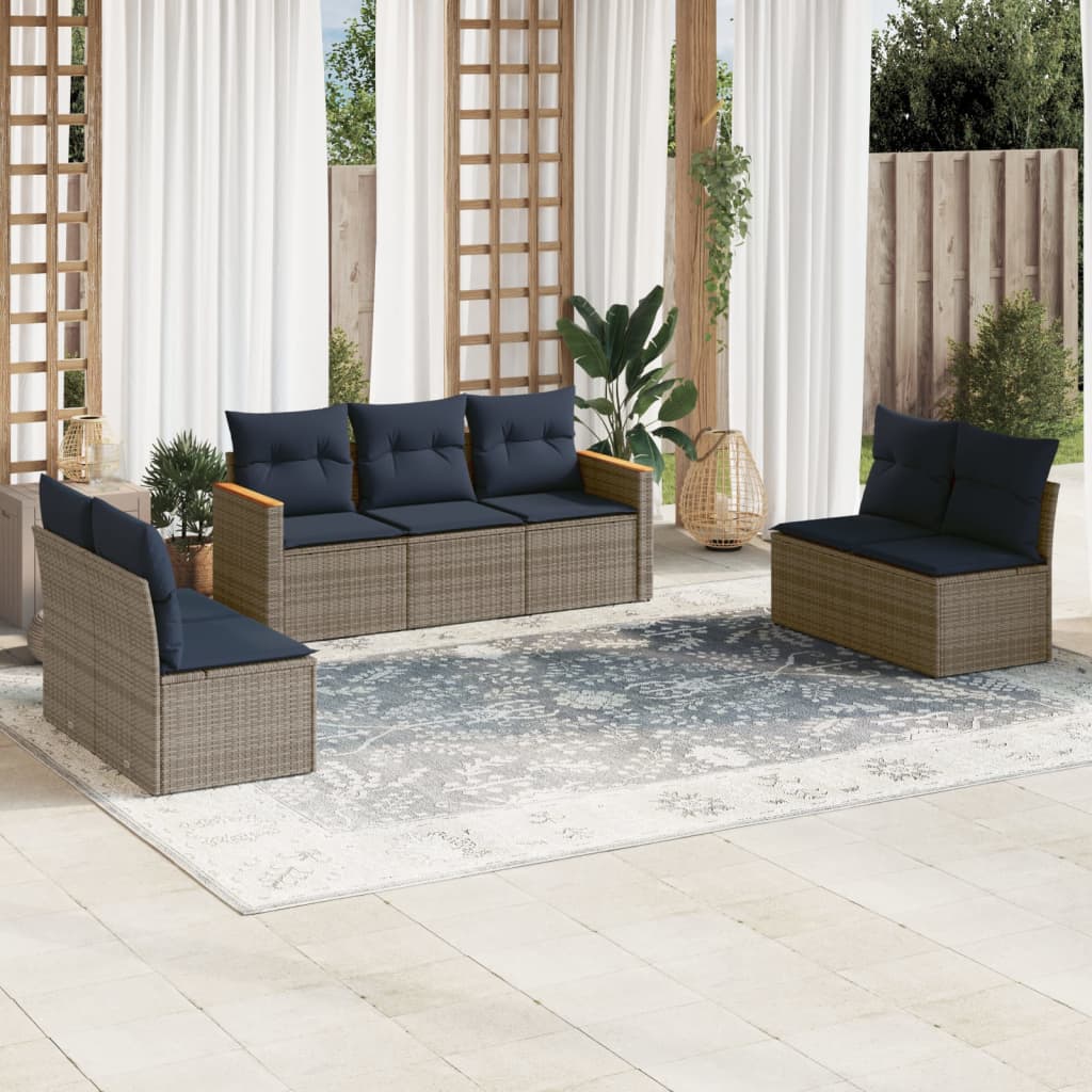 Conjunto de sofá de jardim com 7 peças e almofadas em rattan sintético cinza