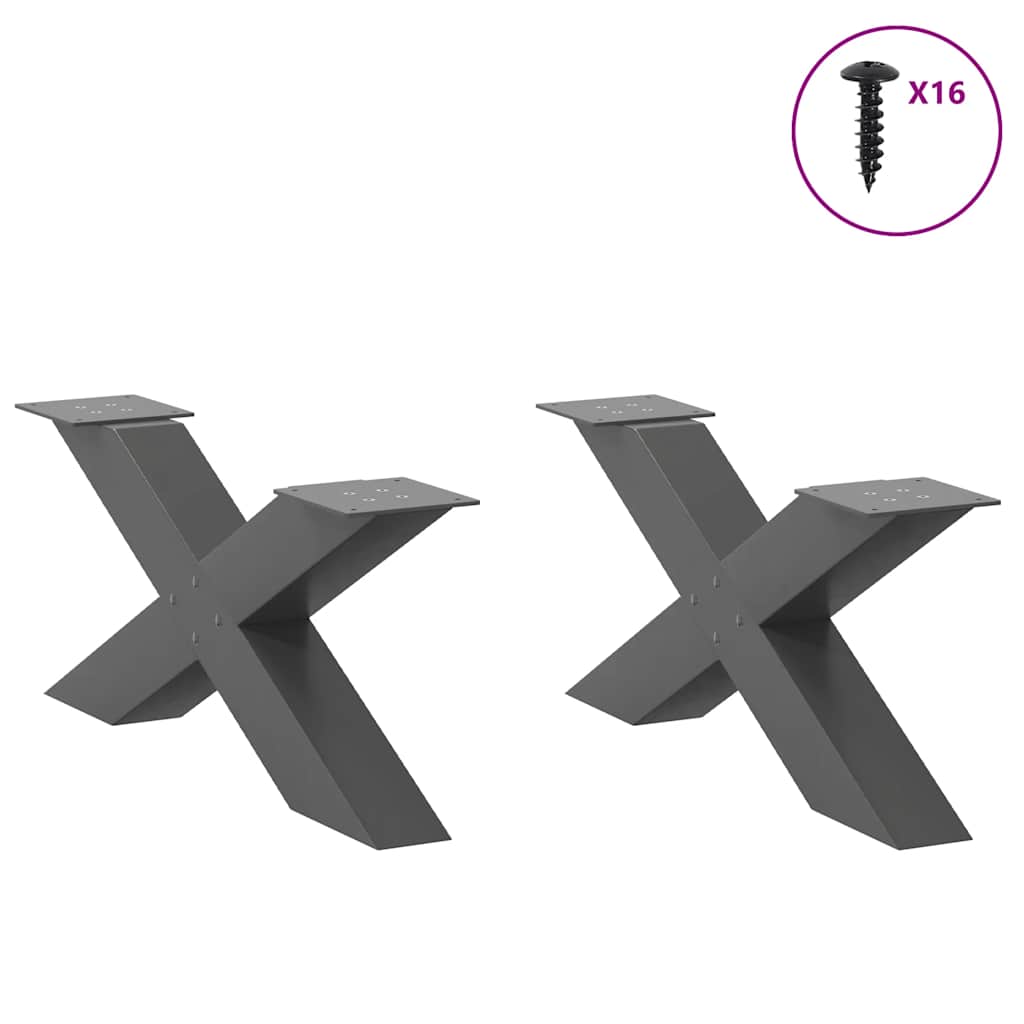 Pés para mesa de centro em formato de x, 2 peças, antracite, 70x(30-31) cm, aço