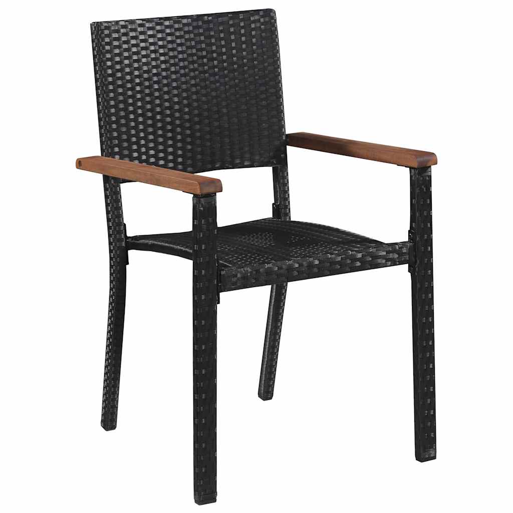 5 Pcs conjunto jantar exterior vime PE e madeira acácia preto