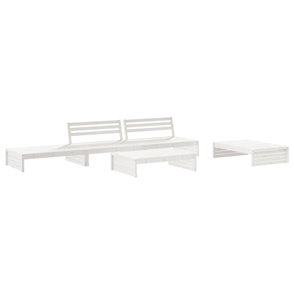 5Pcs conjunto lounge jardim c/ almofadões madeira maciça branco