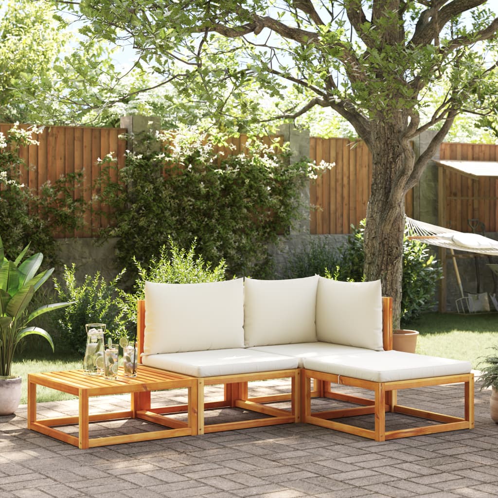 Conjunto de sofás de jardim de 4 peças com almofadas de madeira de acácia e vime
