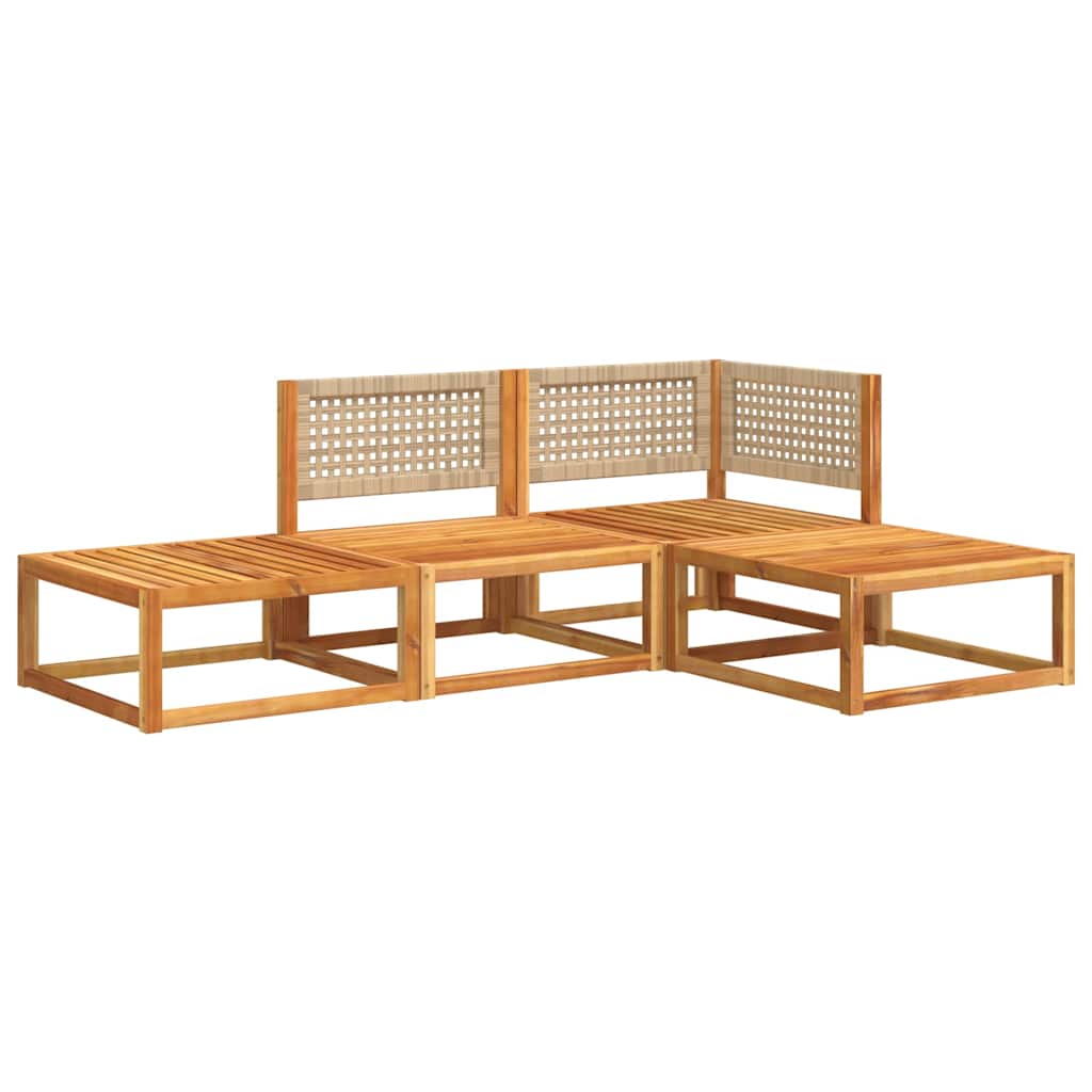 Conjunto de sofás de jardim de 4 peças com almofadas de madeira de acácia e vime