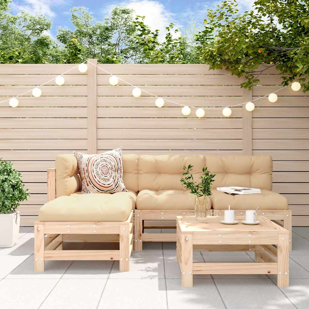 5 Pcs conjunto lounge de jardim madeira de pinho maciça