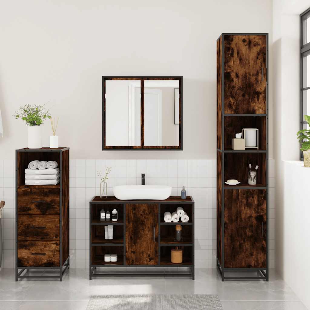 3 Pcs conjunto de móveis wc madeira processada carvalho fumado